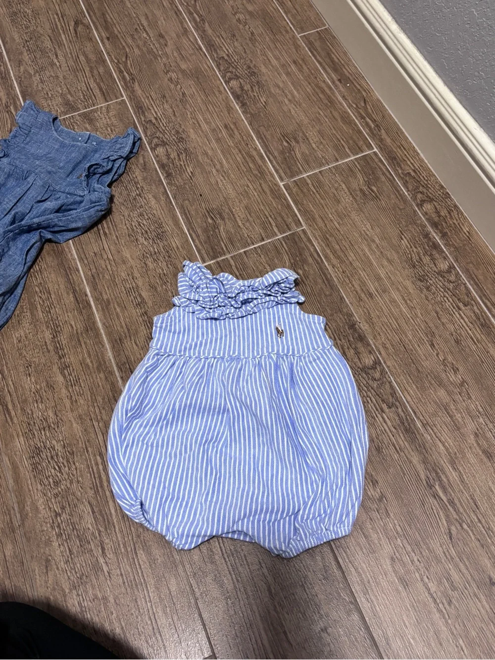 Ralph Lauren Denim-Blue Ruffle Sleeve Romper, Striped Romper and Denim Dress